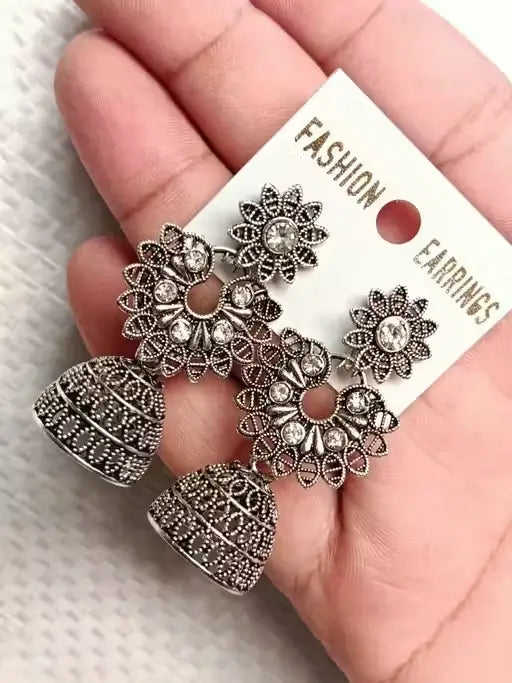 Combo of 4 Pair Oxidised Silver Jhumki & Hoop Earrings – Women/Girls